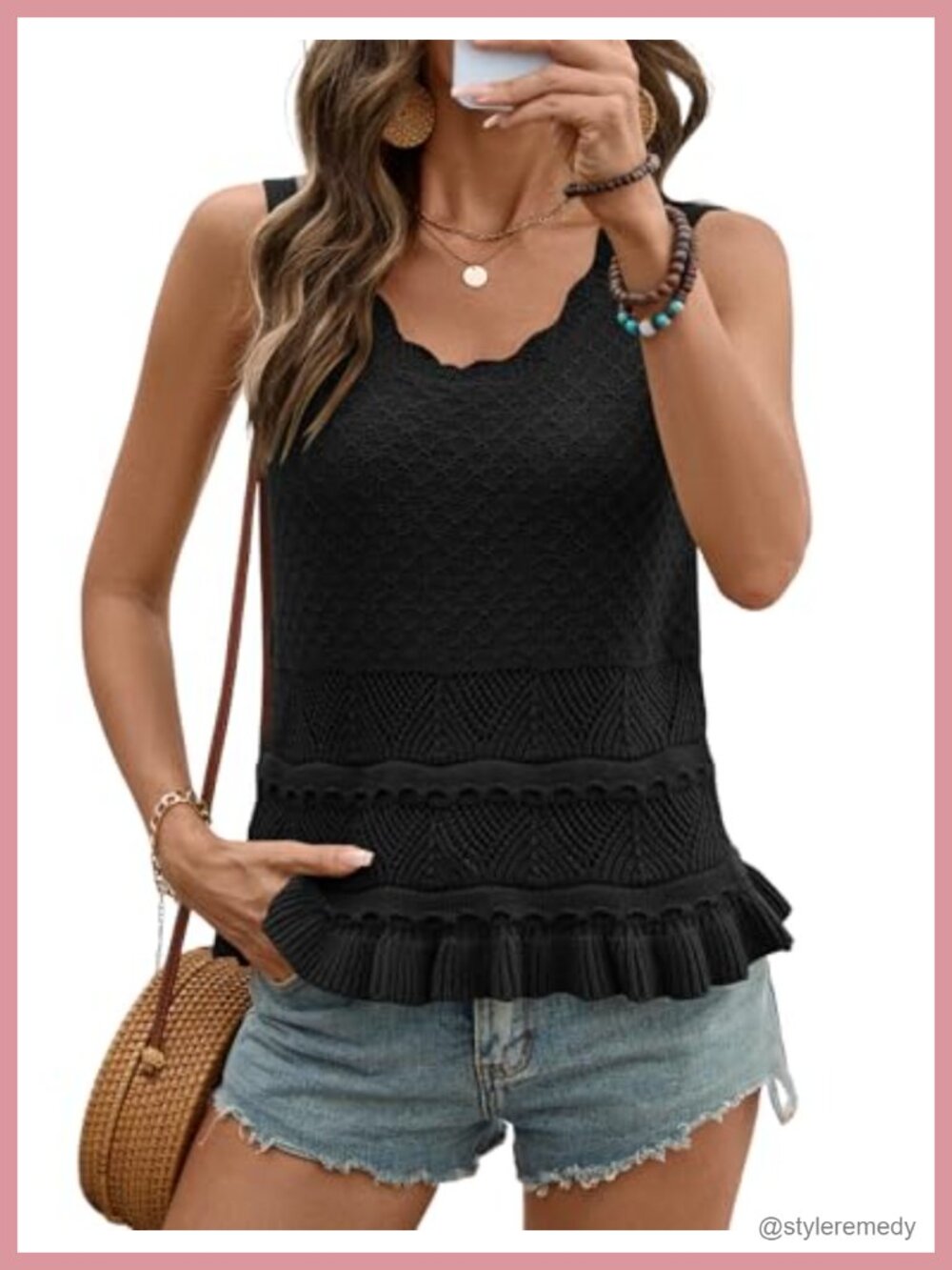 Cotton Acrylic Boho Crochet Sweater Vest Sleeveless Crew Neck
